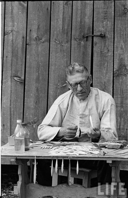 Man crafting fishing lures