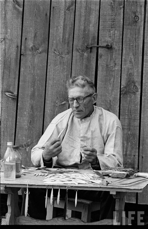 Man crafting fishing lures