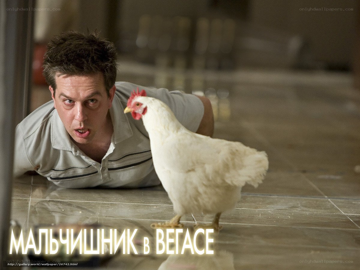 Man crawling with chicken