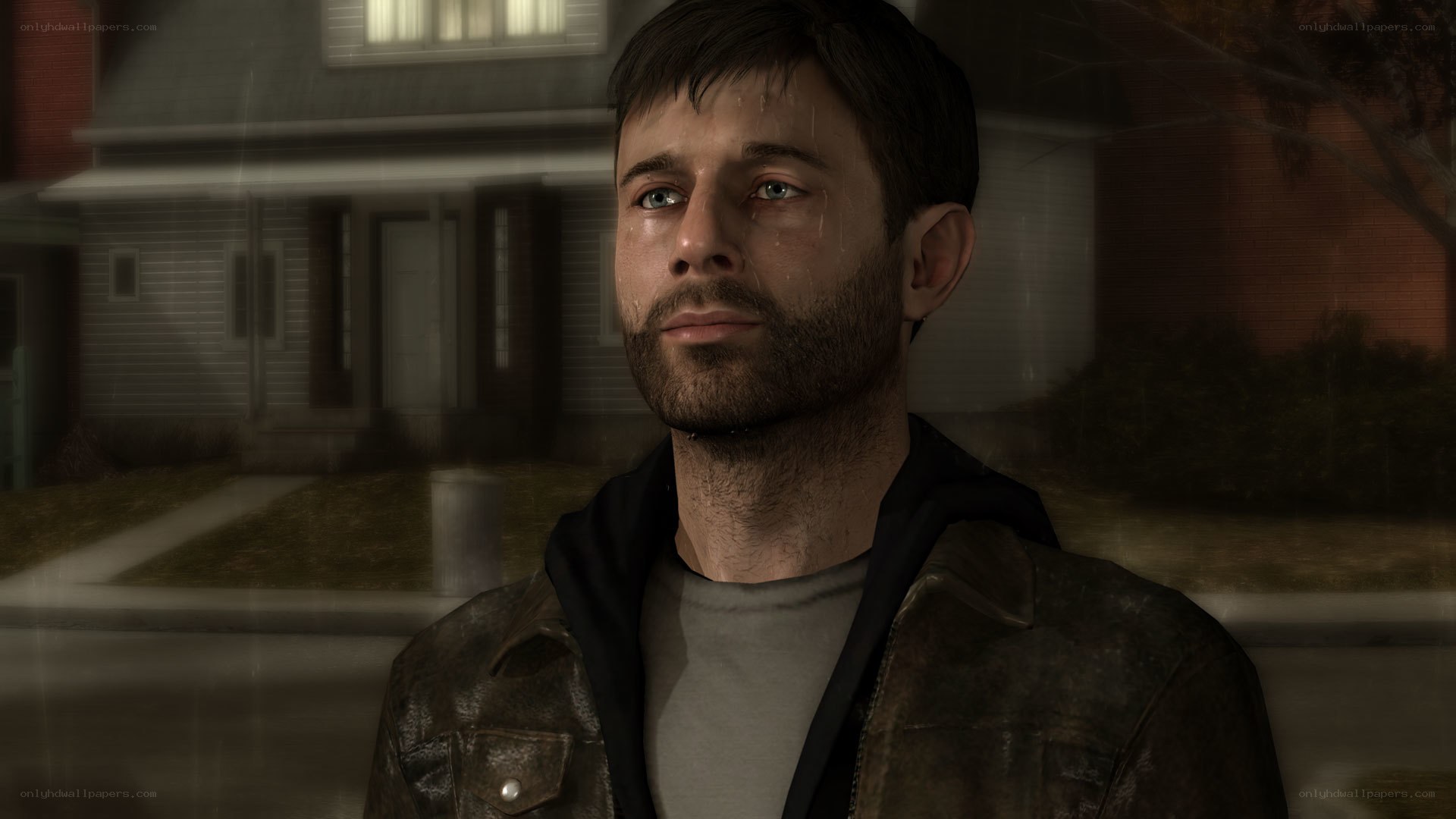 man crying in rain