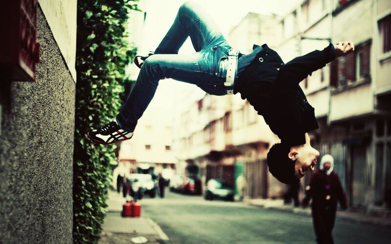 Man doing acrobatic flip