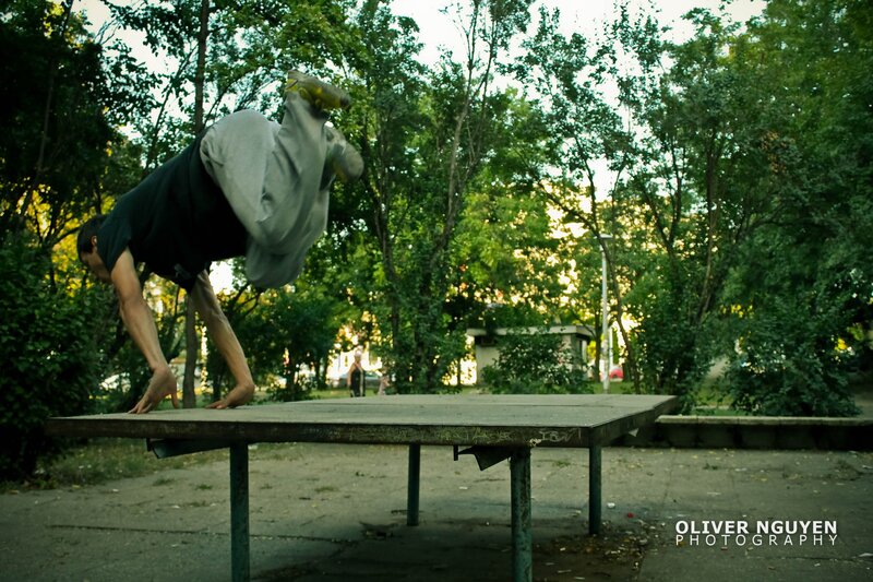 Man doing acrobatic flip