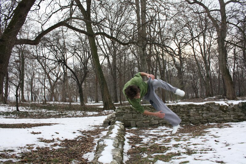 Man Doing Acrobatic Flip — Green, Dynamic