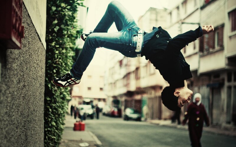 Man doing acrobatic flip