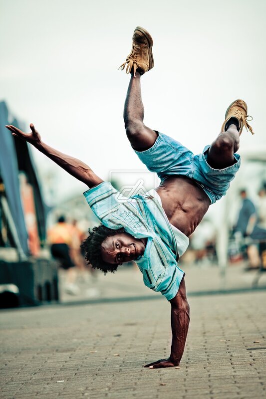 Man Doing Breakdance Move — Blue, Dynamic