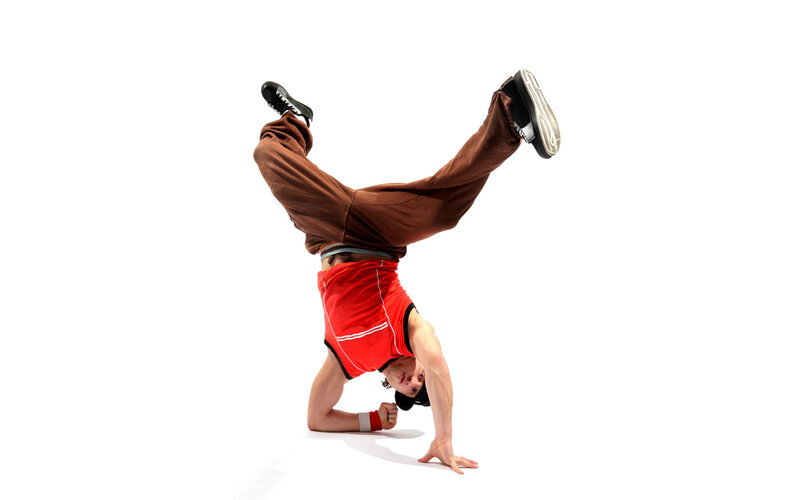 Man Doing Breakdance Move — White