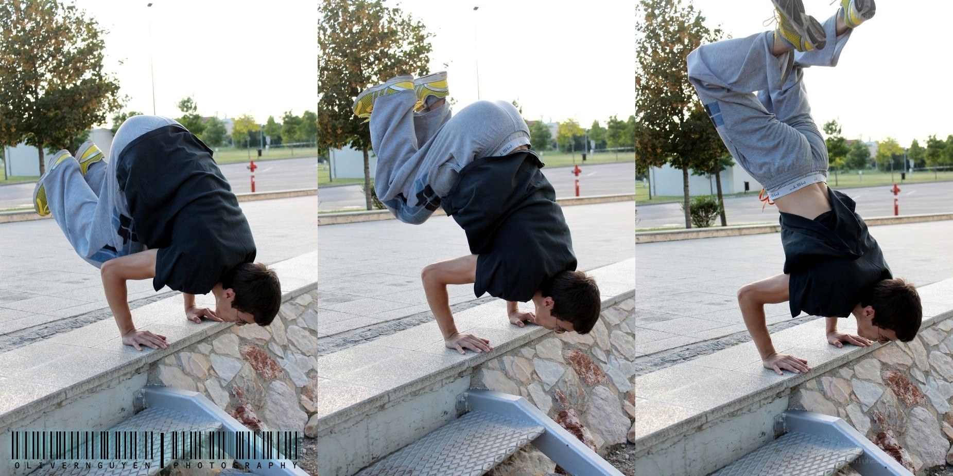 man doing handstand on ledge