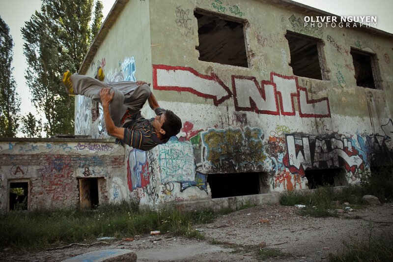 Man Doing Parkour — Gray, Dramatic