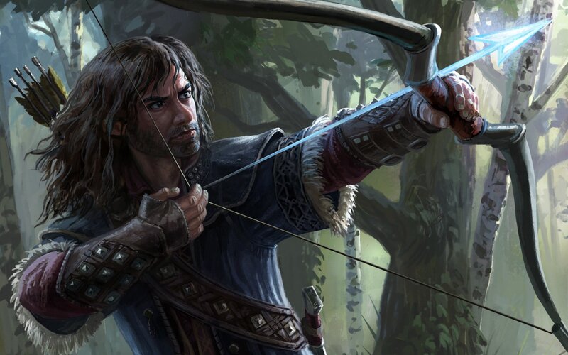Man Drawing Bow in Forest — Brown
