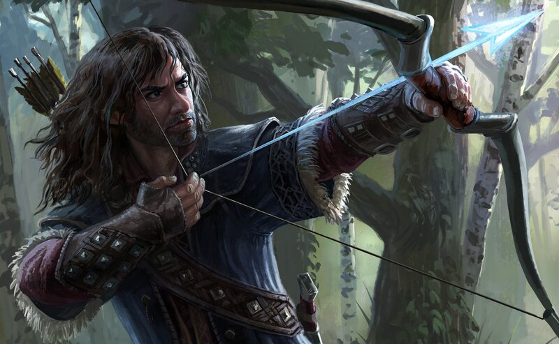 Man Drawing Bow in Forest — Green