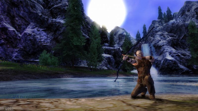 Man Drawing Bow in Water