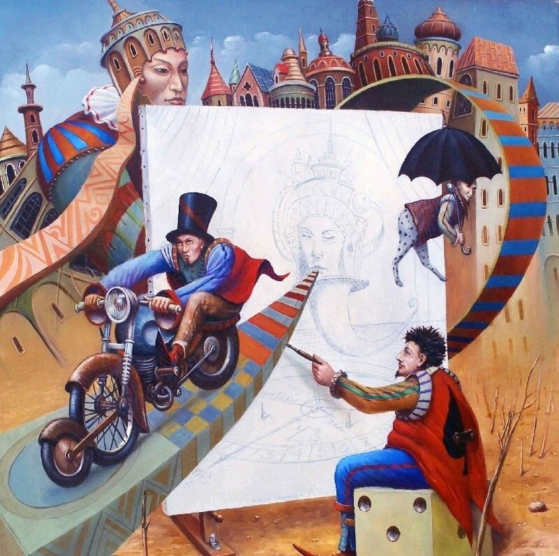 Man Drawing on Large Paper