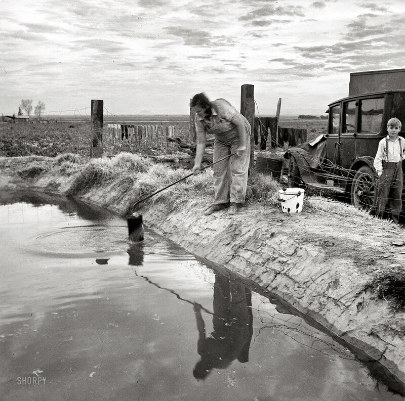 Man drawing water from a ditch