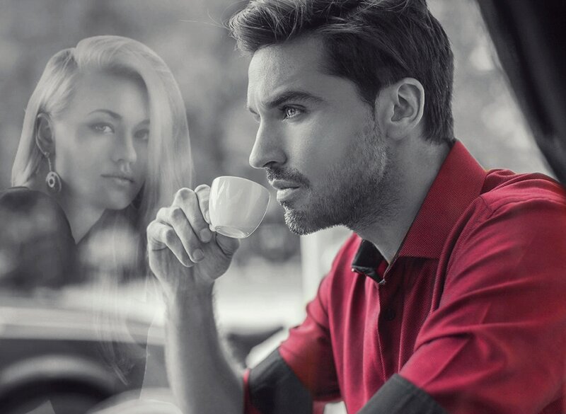 Man Drinking Coffee — Red