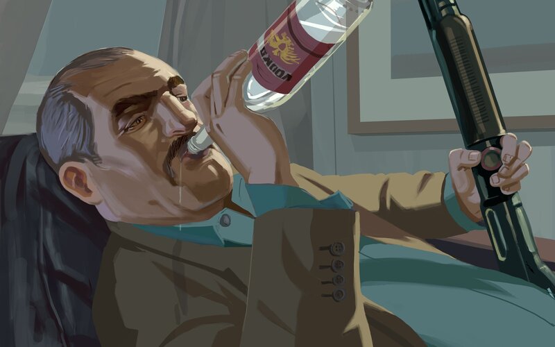 Man Drinking from Bottle — Brown