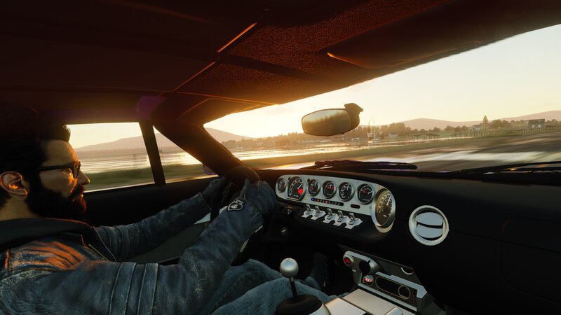 Man Driving Car — Black, Calm, Sunset