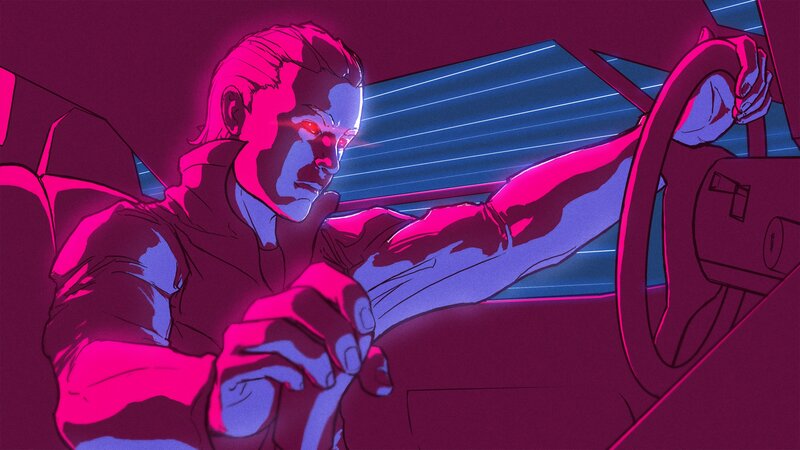 Man Driving Car — Magenta