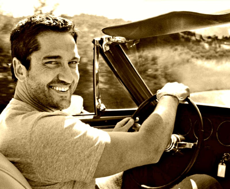 Man Driving Convertible — Sepia