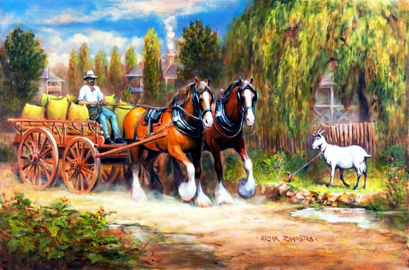 Man Driving Horse-drawn Cart — Green