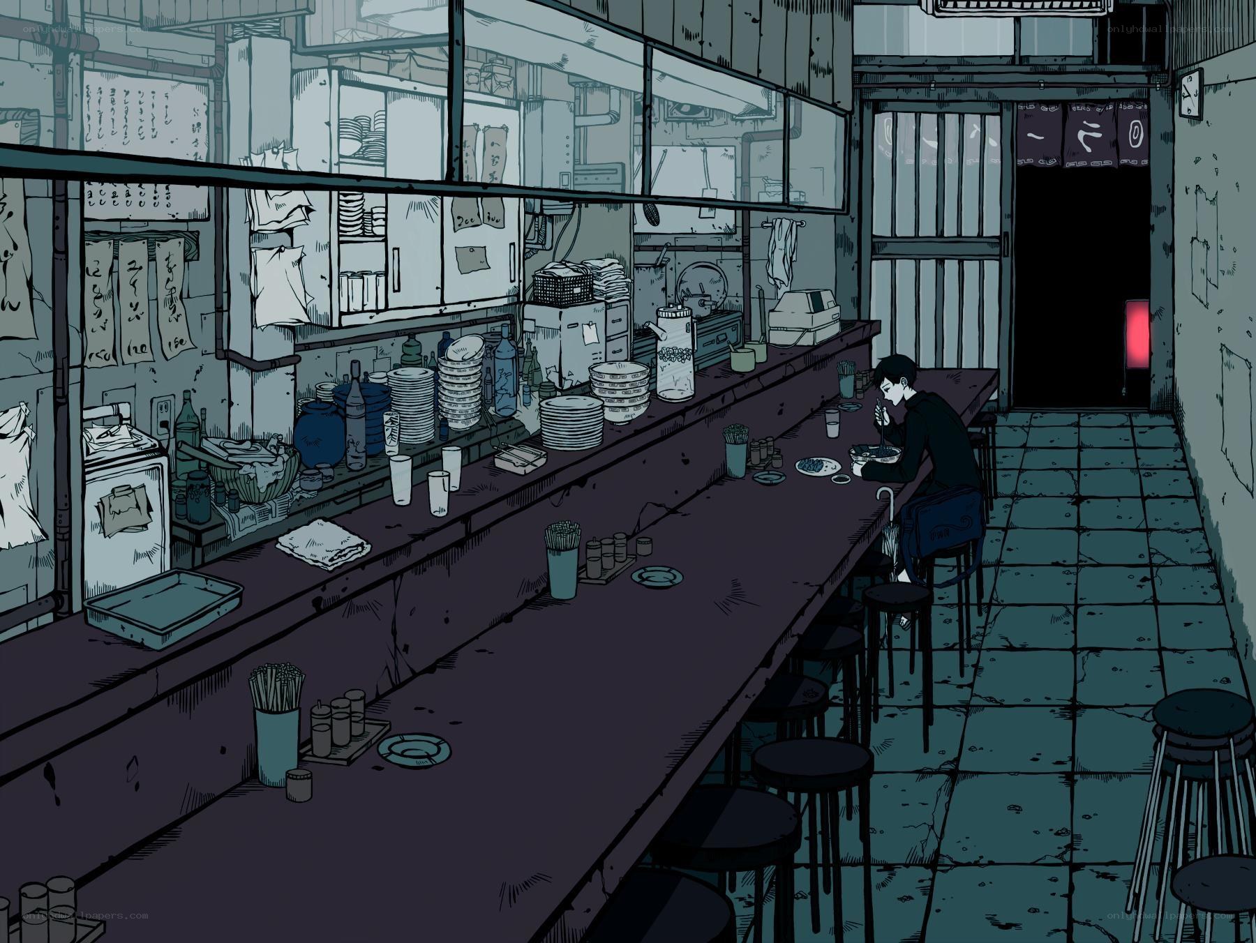 Man eating at a quiet bar