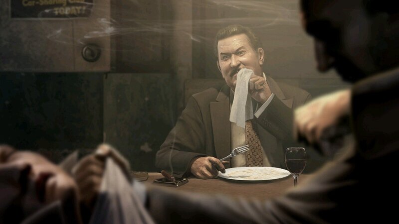 Man Eating at Table — Brown