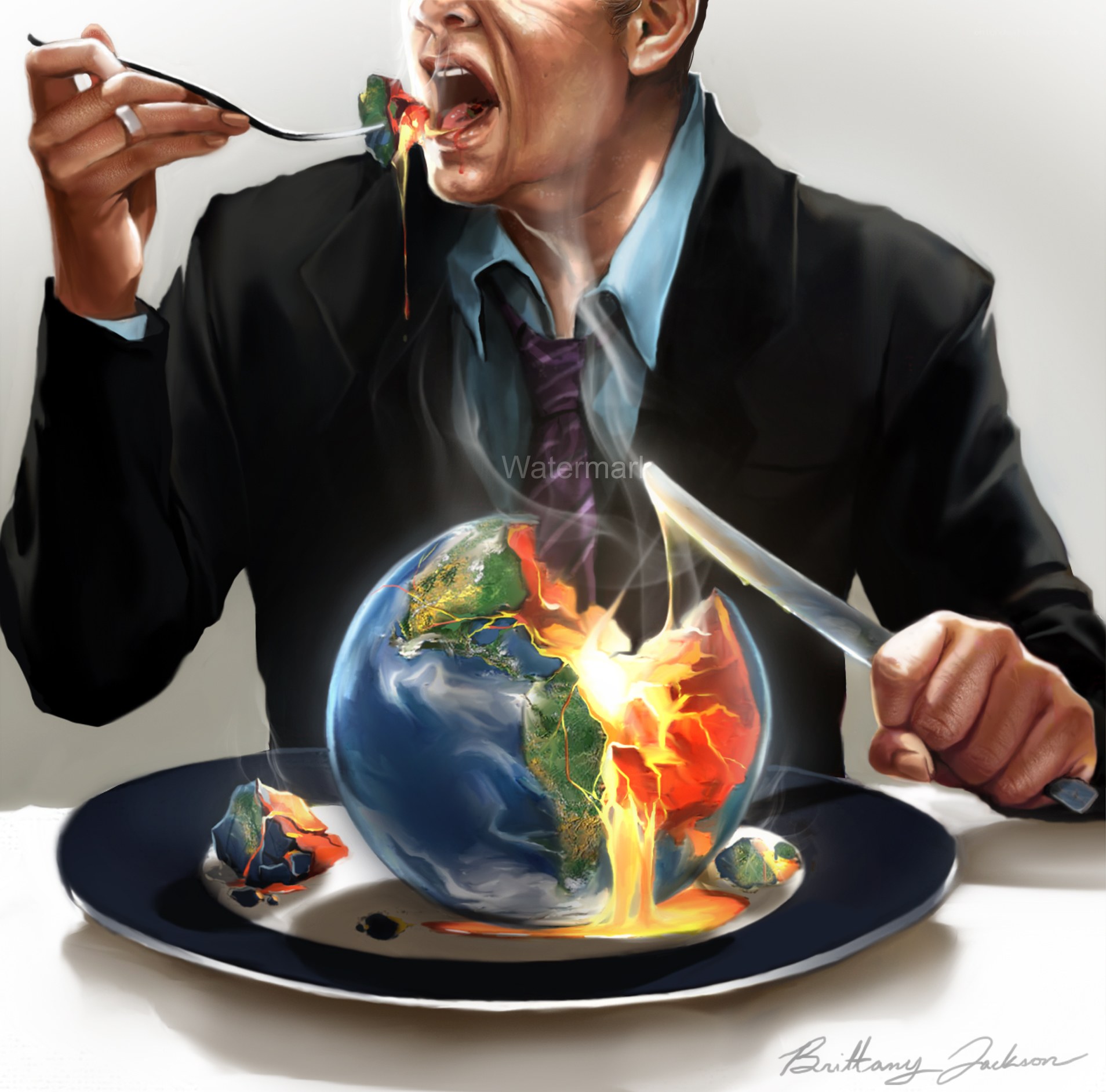 man eating the earth
