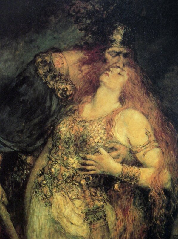 Man Embracing Woman — Brown, Dramatic, Painting