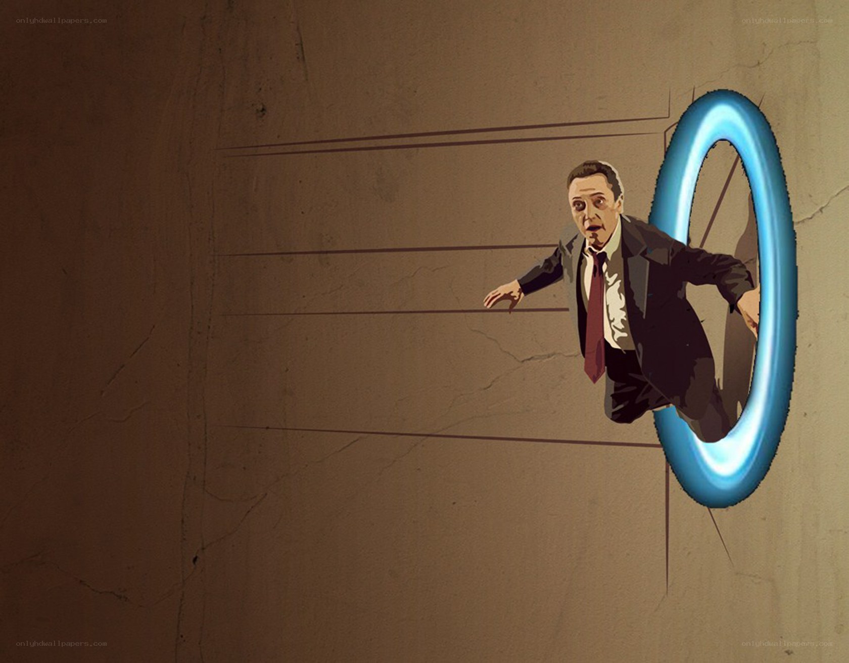 man emerging from blue portal