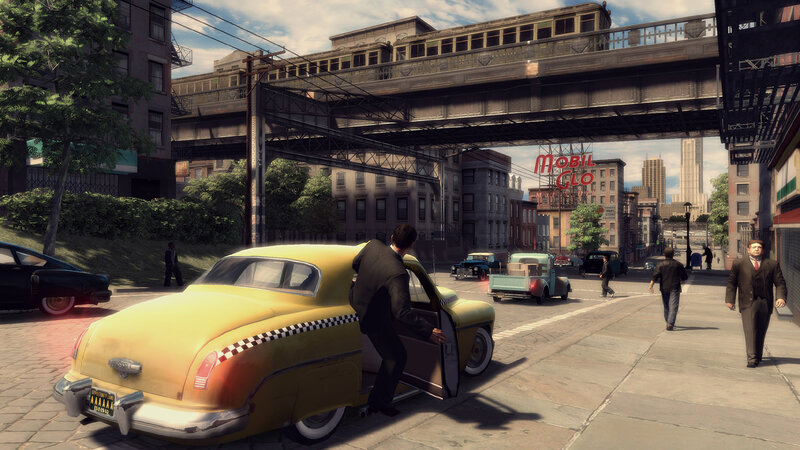 Man entering yellow taxi in city