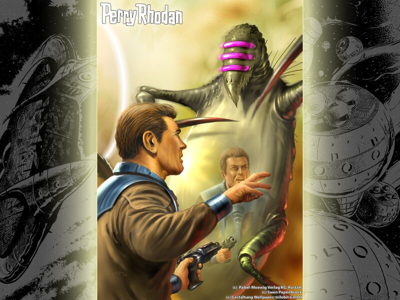 Man Facing Alien Creature — Yellow