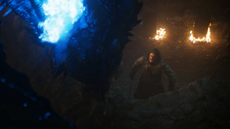 Man Facing Dragon — Blue