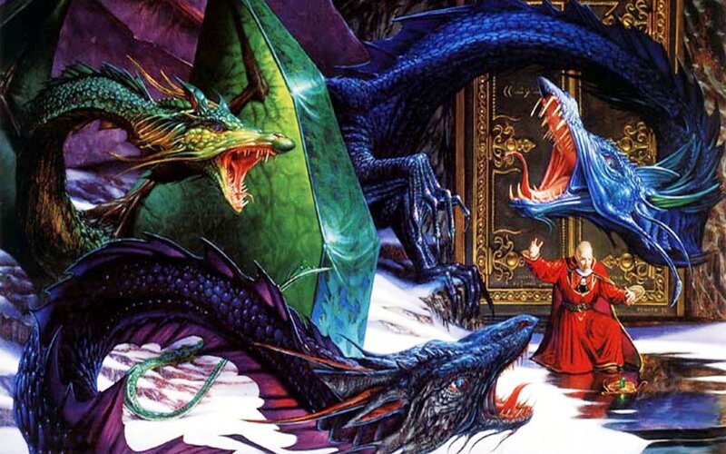 Man Facing Dragons