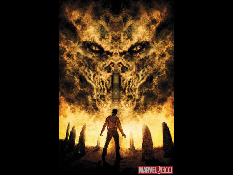 Man Facing Fiery Skull