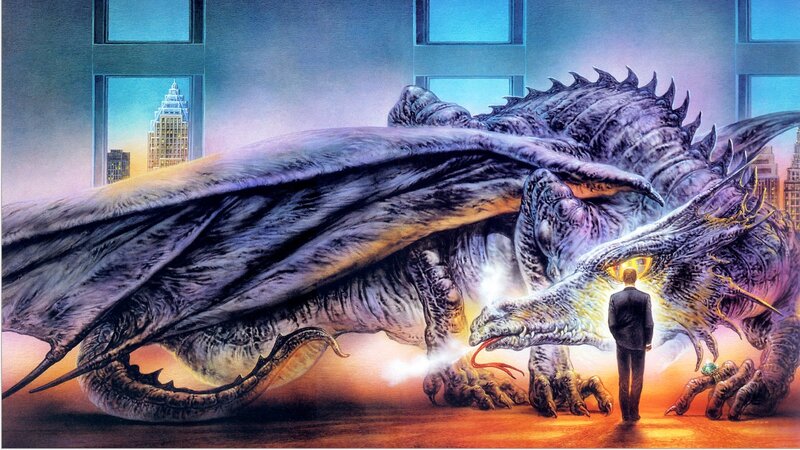 Man Facing Giant Dragon — Purple