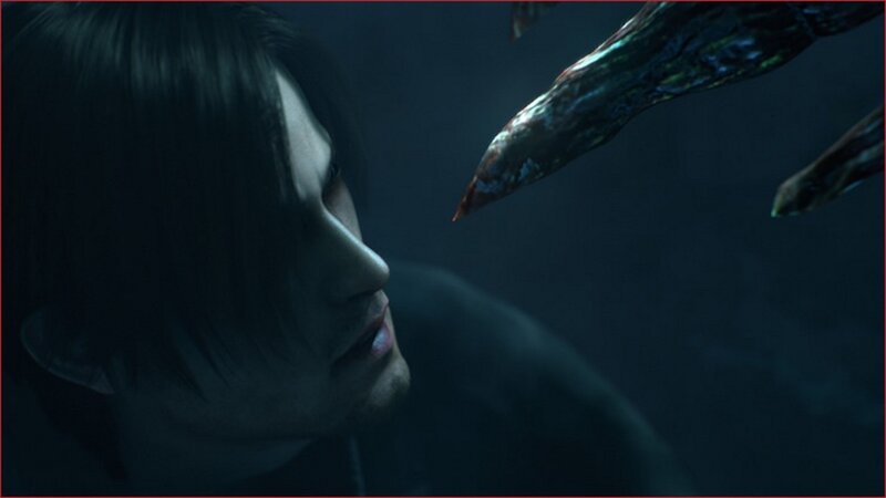 Man Facing Monster — Black, Tense, Dramatic