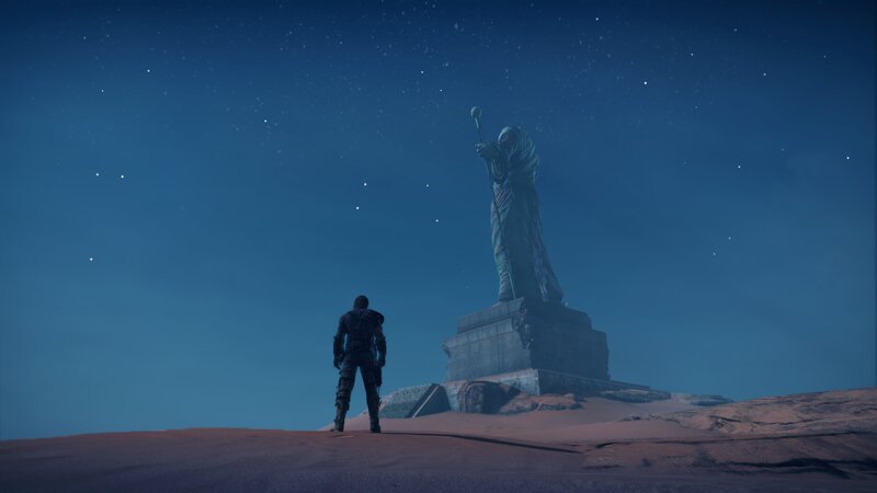 Man Facing Statue