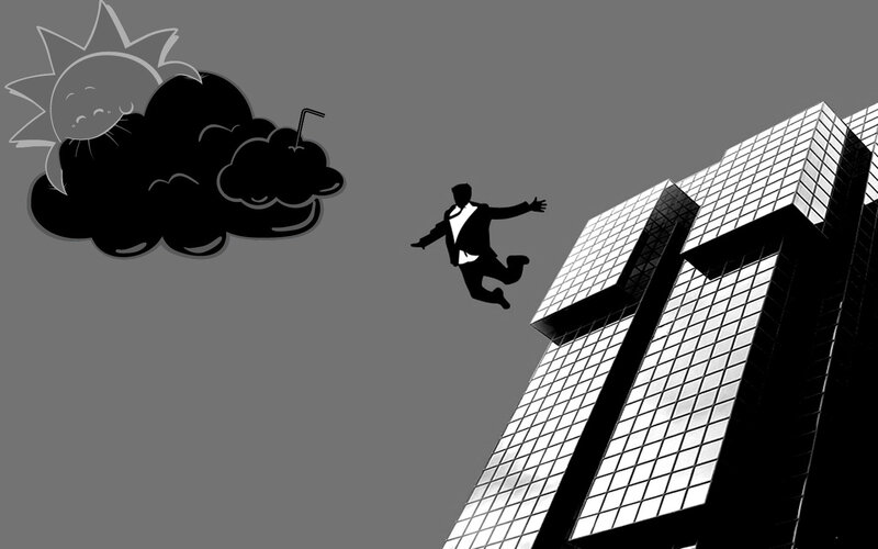 Man falling from skyscraper