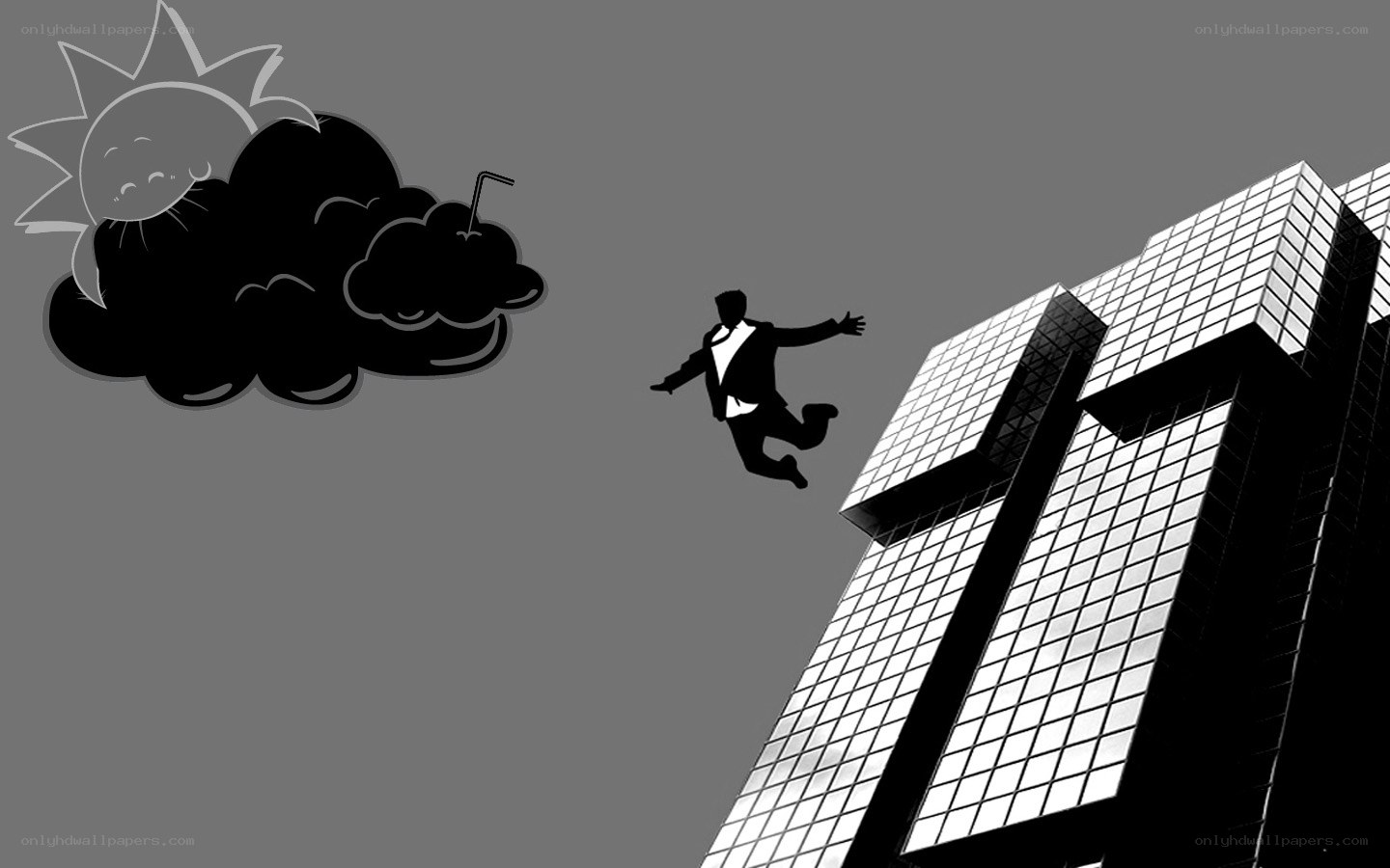 Man falling from skyscraper
