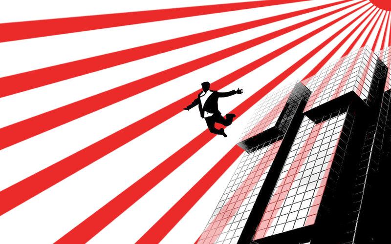 Man falling from skyscraper