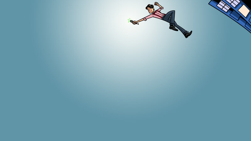 man falling from tardis