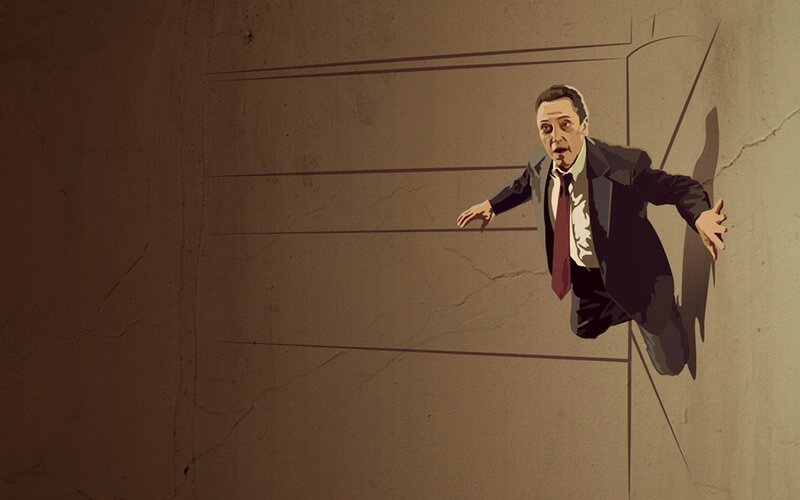 man falling from wall