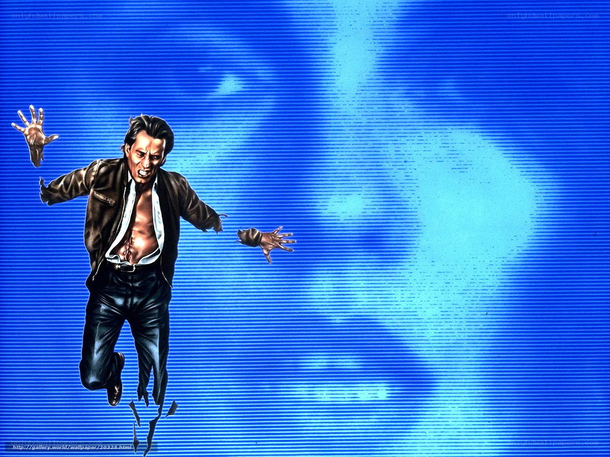 man falling in blue light