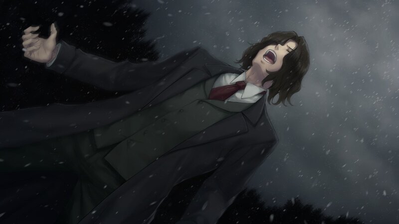 man falling in snowstorm