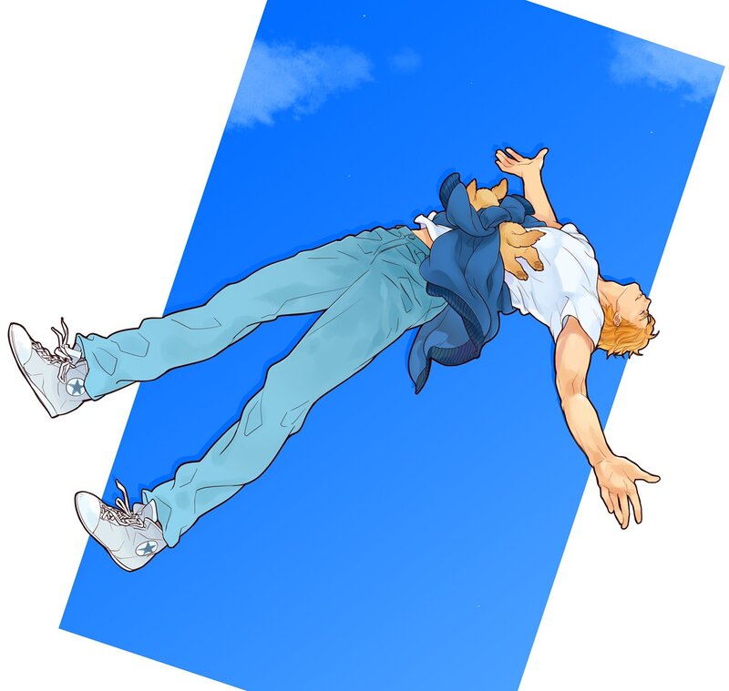 man falling with dog