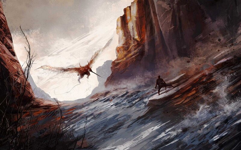 Man Fighting Dragon — Brown