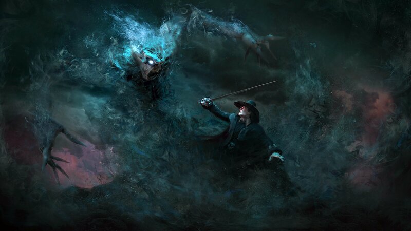 Man Fighting Ghostly Creature