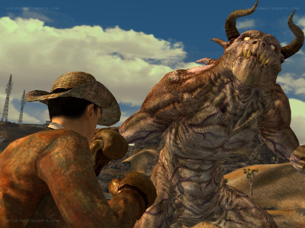 Man fights monster in desert