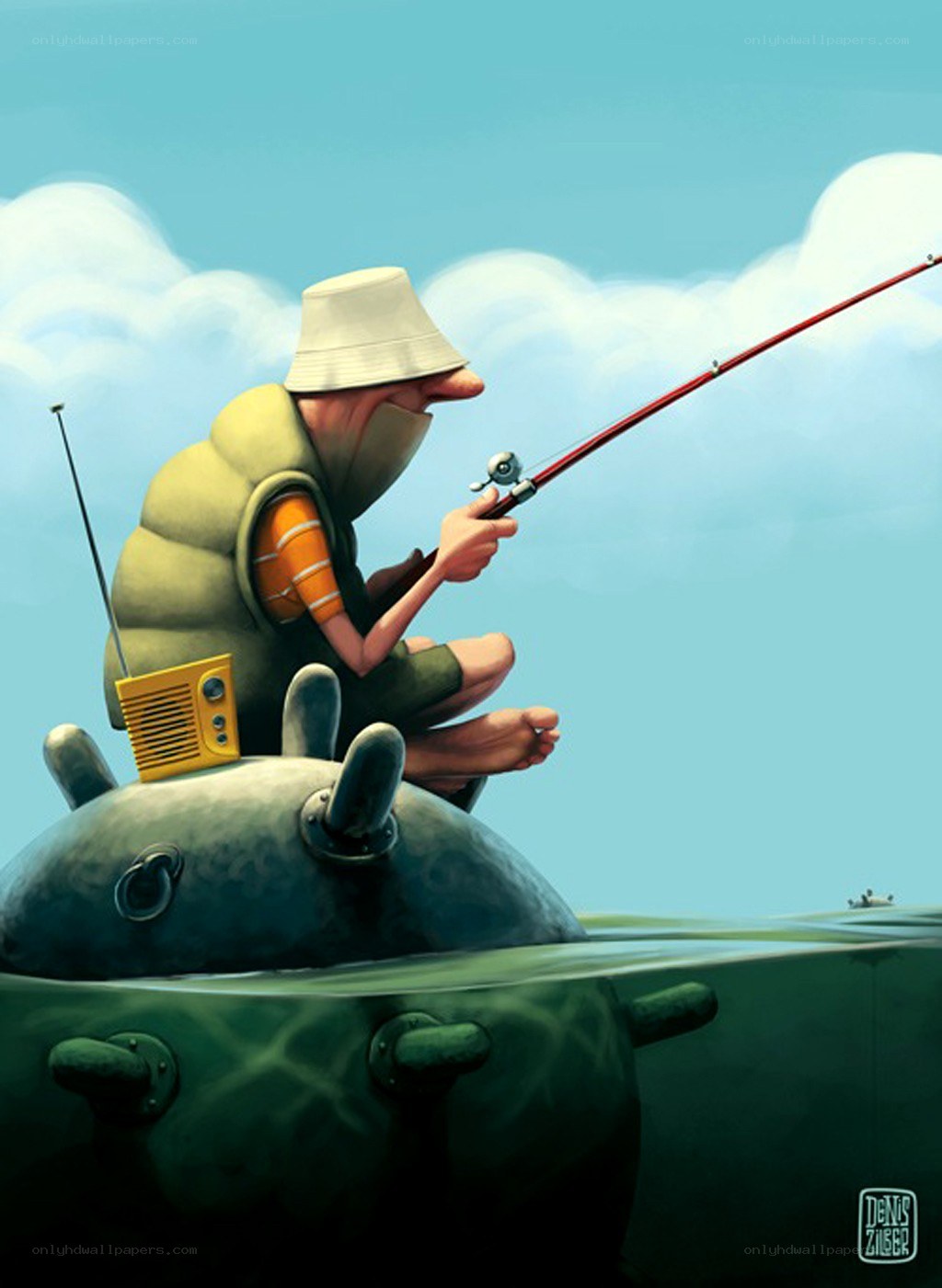man fishing from submarine