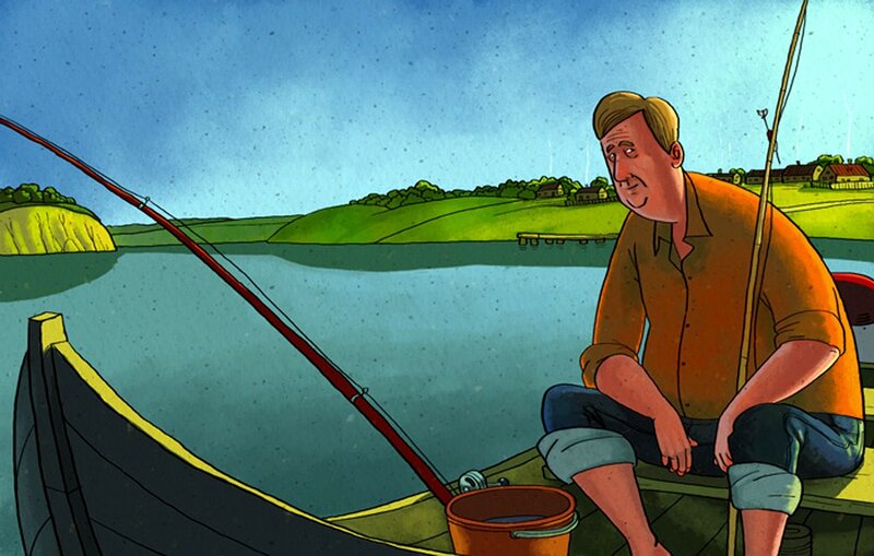 man fishing in a boat