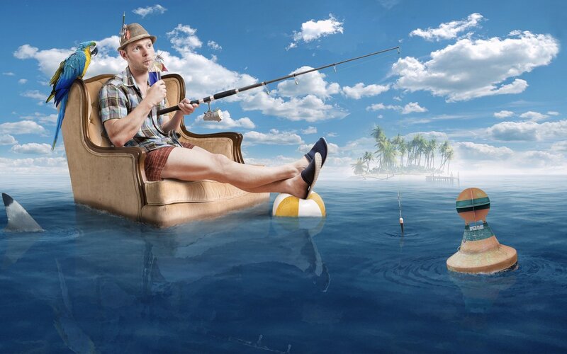 Man Fishing in Armchair
